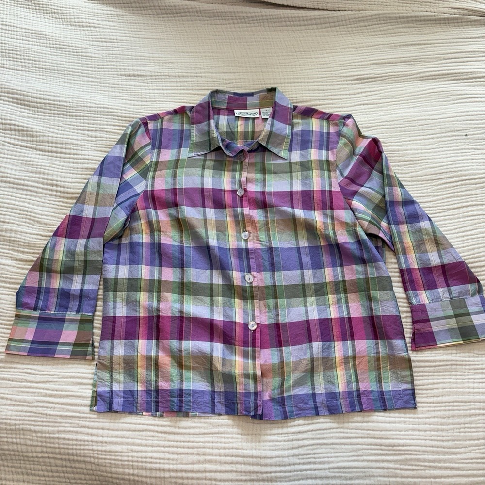 Vintage‎ Patchington Shirt Women's Sz Medium 100% Silk Pastel Checkered Blouse
